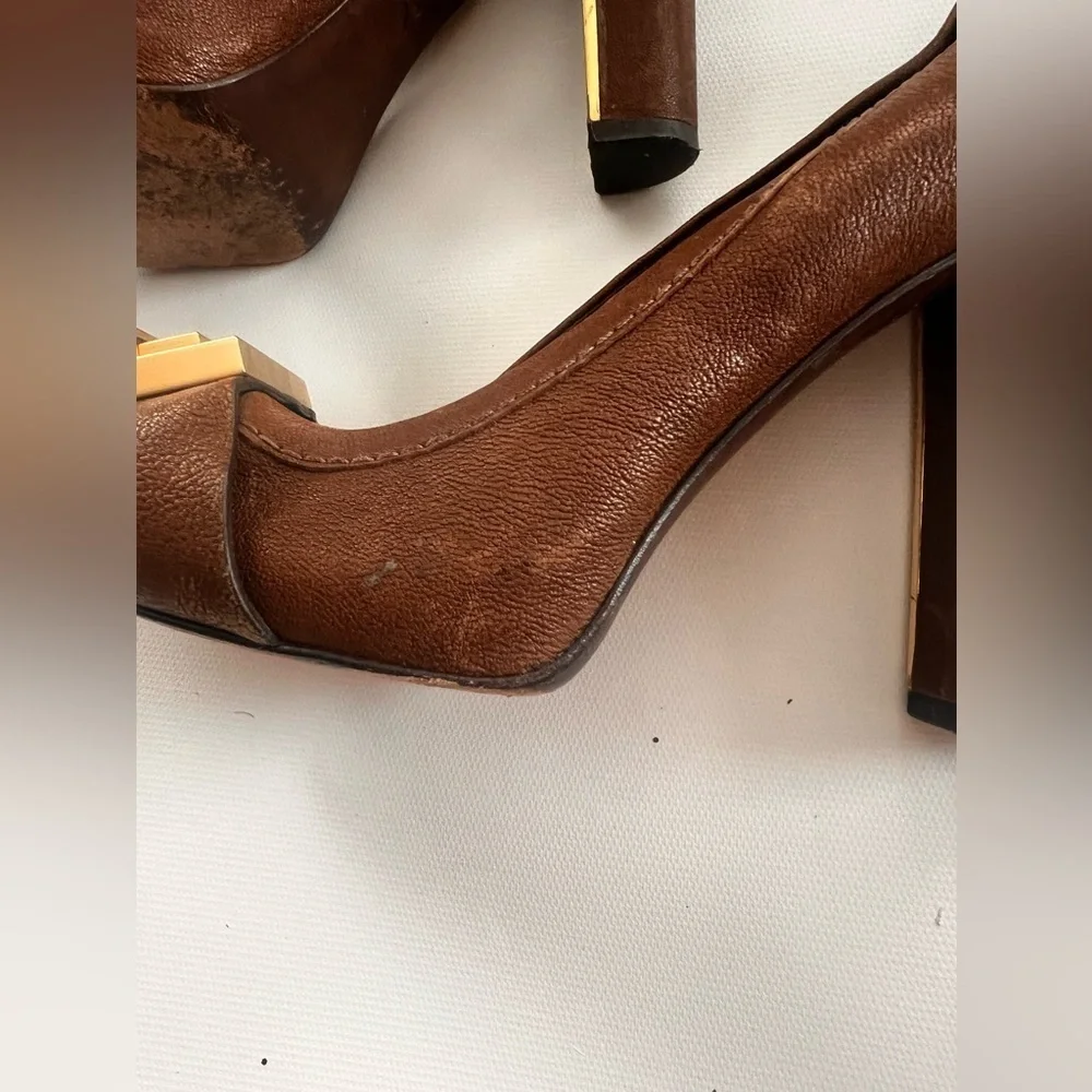 Tory Burch Brown Heels with Gold Accents